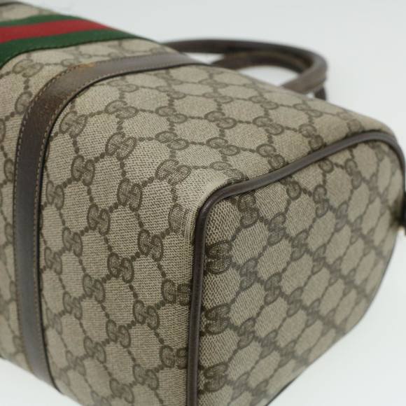 GUCCI Web Sherry Line GG Canvas Boston Bag PVC Leather Beige Green Auth rd4090 - Picture 15 of 16